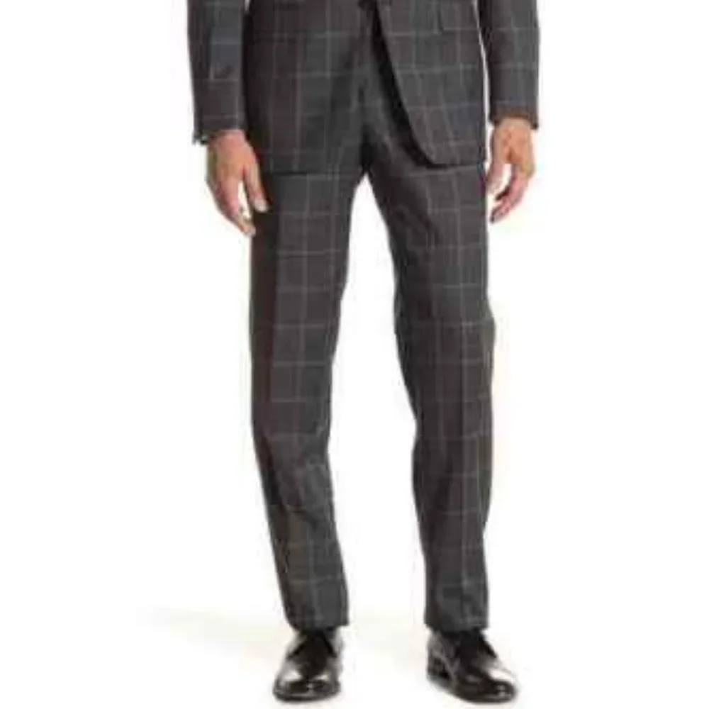 Hickey Freeman 42L, Charcoal Windowpane Regular Fit 2B Plaid 2-Piece Suit Set - Picture 7 of 9